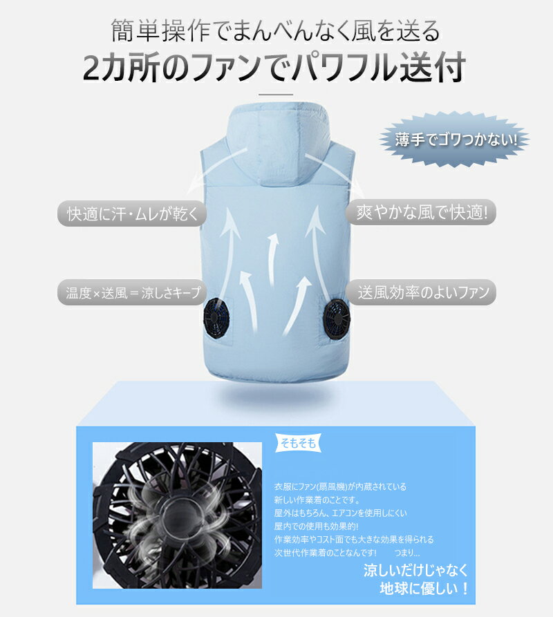 【★500円OFFクーポン対象】 セット ベスト ファン付き エアコンベスト ベスト 釣り ゴルフ 薄手 作業着 涼しい作業服 アウトドア 登山 スポーツ 外仕事 農作業 夏 暑さ対策 扇風服 男女兼用 プレゼント ギフト 送料無料