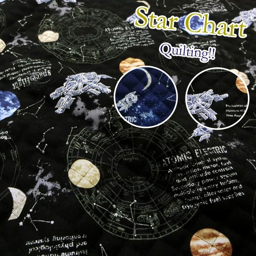 ▼【キルティング】Star Chart（スター チャート）≪オックスプリント≫※104cm幅 コットン100％ （中綿：ポリエステル）｜【メール便は50cm（数量1）まで】 生地 宇宙柄 科学柄 星柄 入園入学 男の子 スターチャート｜