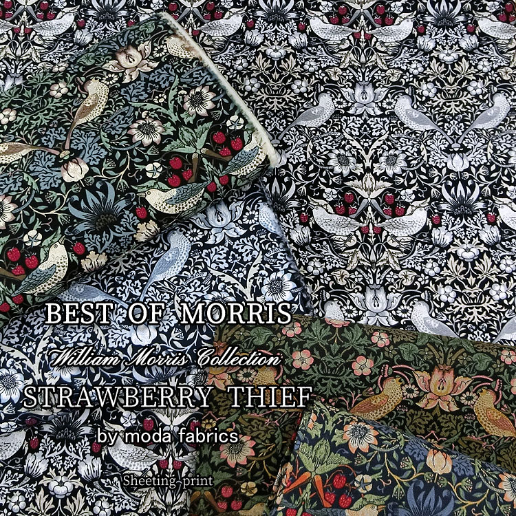 BEST OF MORRIS『Strawberry Thief：イチゴ泥棒』≪シーチングプリント≫※108cm幅　コットン100％｜ベストオブモリス モリスコレクション ウィリアム・モリス｜