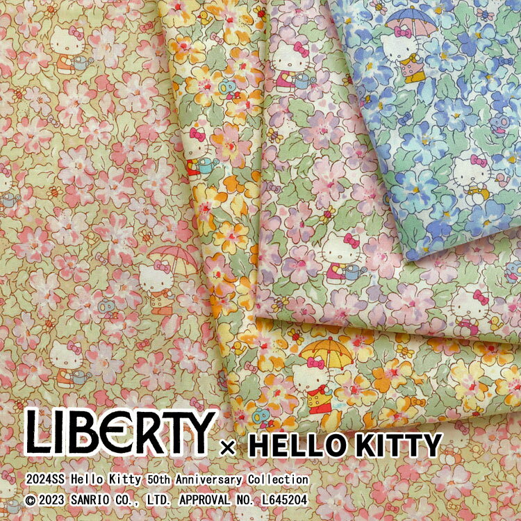  10cmPʂ̃Jbg̔ n[LeB ~oeBEt@ubNX2024SS Hello Kitty 50th Anniversary CollectionwPrimrose Meadow v[YEhD xTana Lawn ?^i[