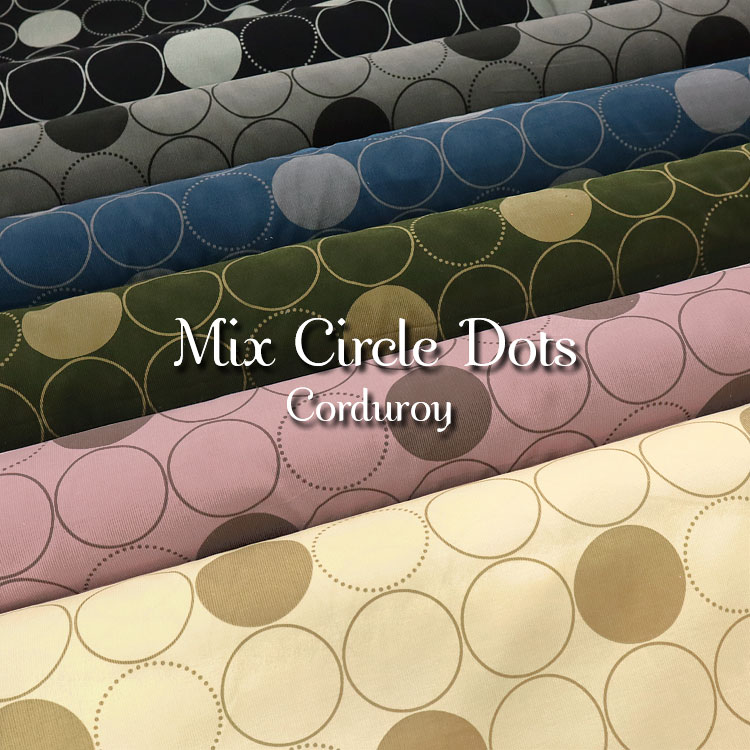 ◆◆■＊＊Mix Circle Dots＊＊（ミックスサークルドット）≪シャツコールプリント≫※106cm幅　コットン100％｜秋冬服 シャツ ハンドメイド 生地 布 シャツコーデュロイ コールテン｜