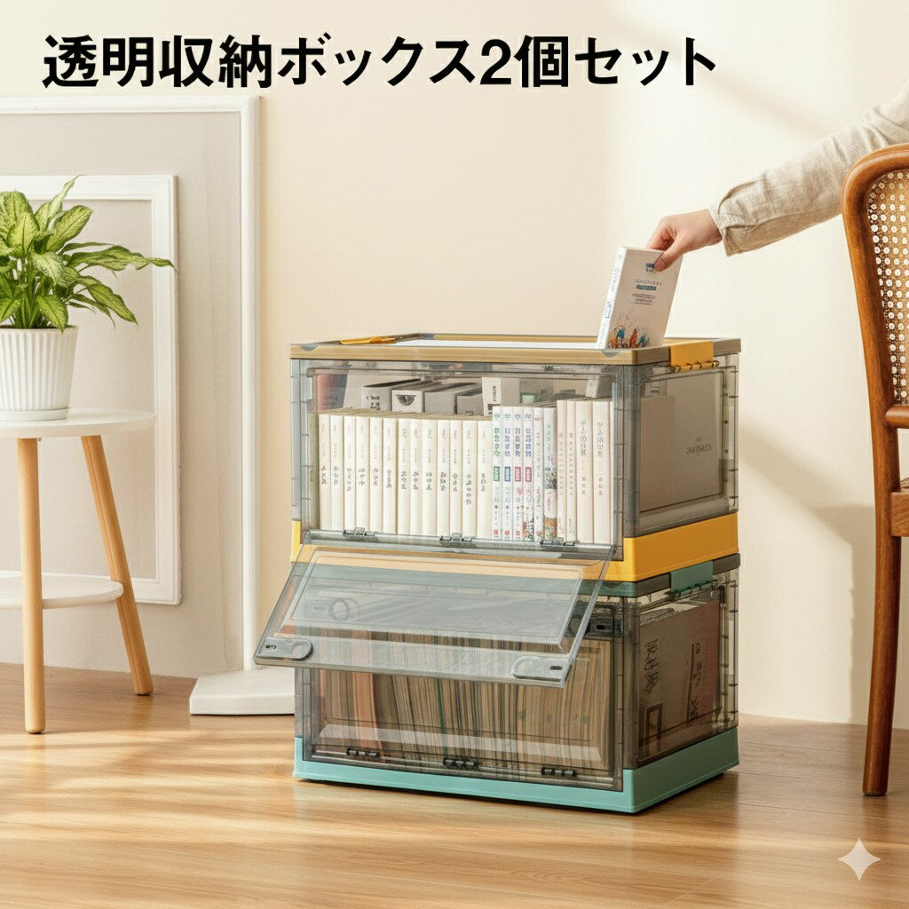乐天商城 - 収納ボックス 折りたたみ 2個セット 2段 ボックス 収納ケース 前開き 中身が見える キャスター付き コンテナ 収納棚 扉付き おしゃれ