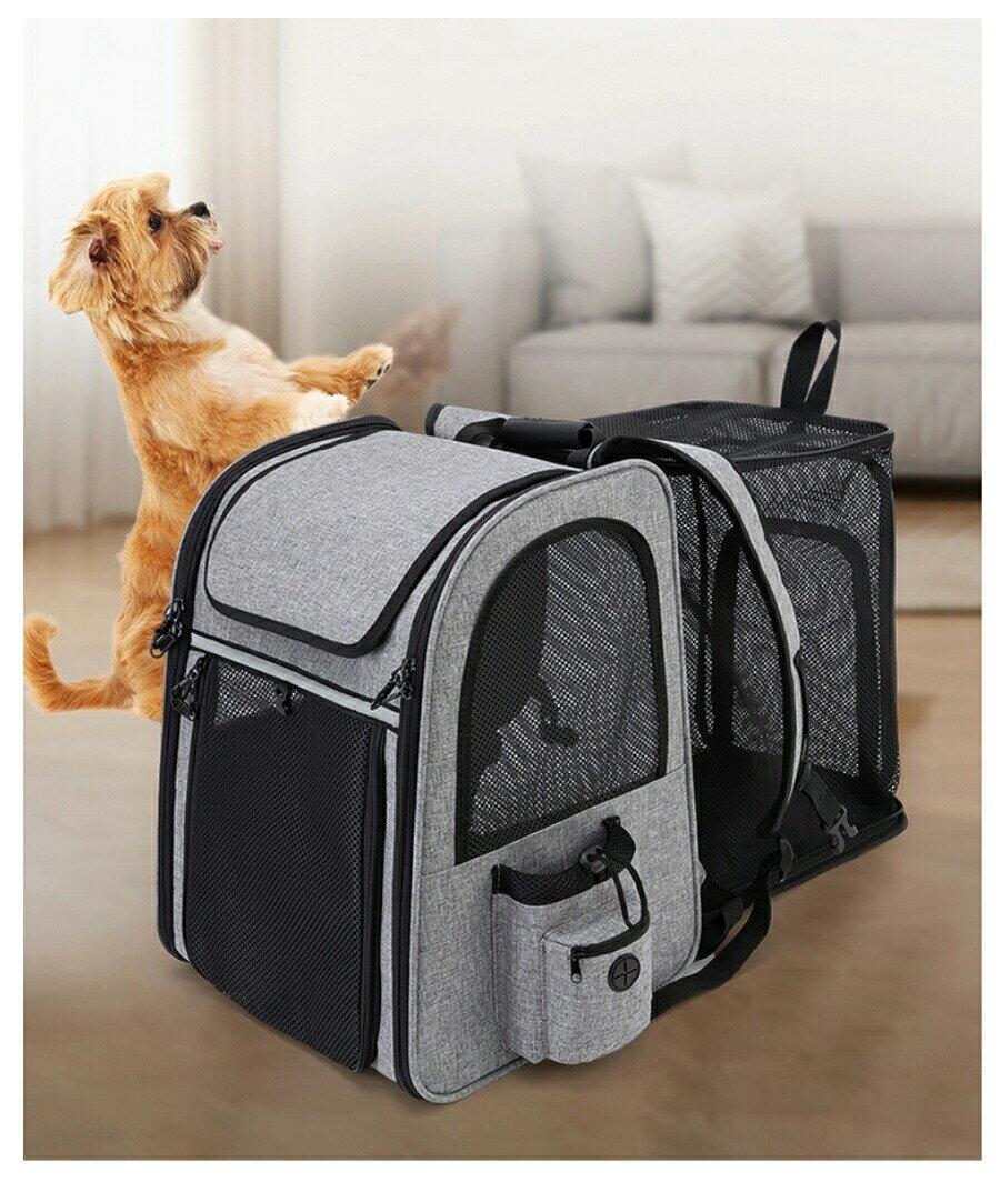 乐天商城 - 即納！ペットキャリーバッグ 拡張式 10kg 対応 犬猫兼用キャリーリュック メッシュ窓付きで通気性抜群 折り畳み式 ペットハウス・ケージ代わりに お出かけ・ドライブ・旅行・通院・防災避難に最適