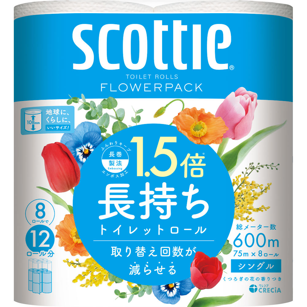 日本製紙クレシア スコッティフラワーパック1．5倍長持ち8ロール シングル 75m