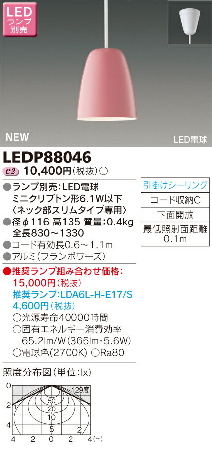 LED電球搭載　小形ペンダント【ランプ別売】フランジ フランボアーズ◆LEDP88046