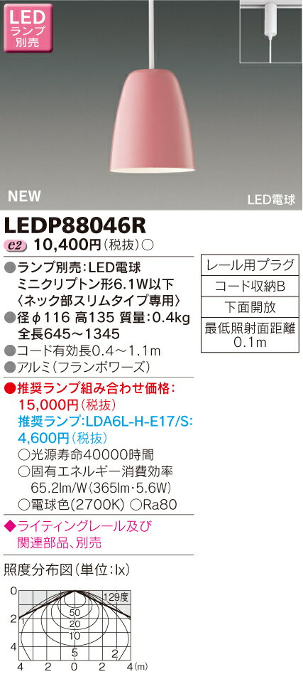LED電球搭載　小形ペンダント【ランプ別売】ライティングレール　フランボアーズ◆LEDP88046R