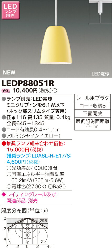 LED電球搭載　小形ペンダント【ランプ別売】ライティングレール　シャインイエロー◆LEDP88051R