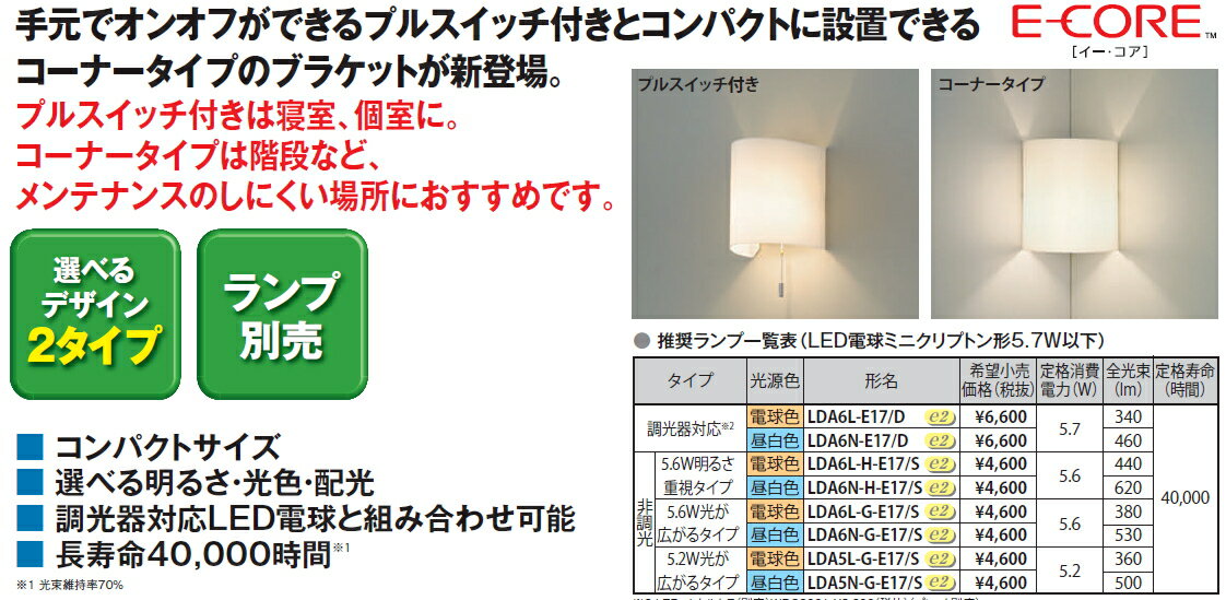 LED電球搭載　ブラケット【コーナータイプ】◆ランプ別売　LEDB88057