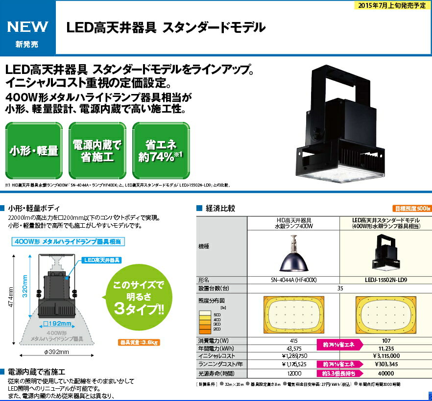 LED高天井器具スタンダードモデル◆400W形メタルハライドランプ器具相当◆LEDJ-20502N-LD9