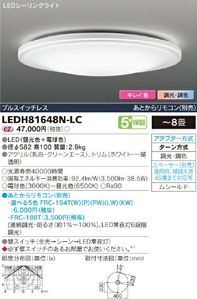 最新品!!高演色LEDシーリングライト【キレイ色-kireiro-】Pureri◆8畳用◆LEDH81648N-LC