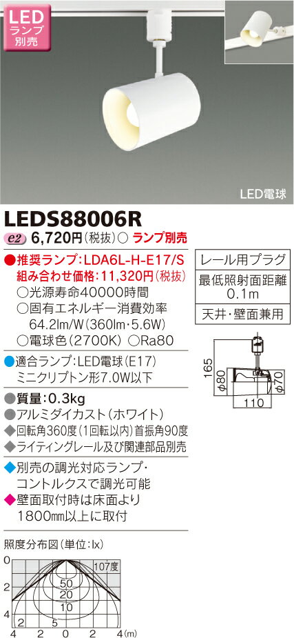LED電球、一般電球形E17口金使用　スポットライト■ランプ別売　LEDS88006R