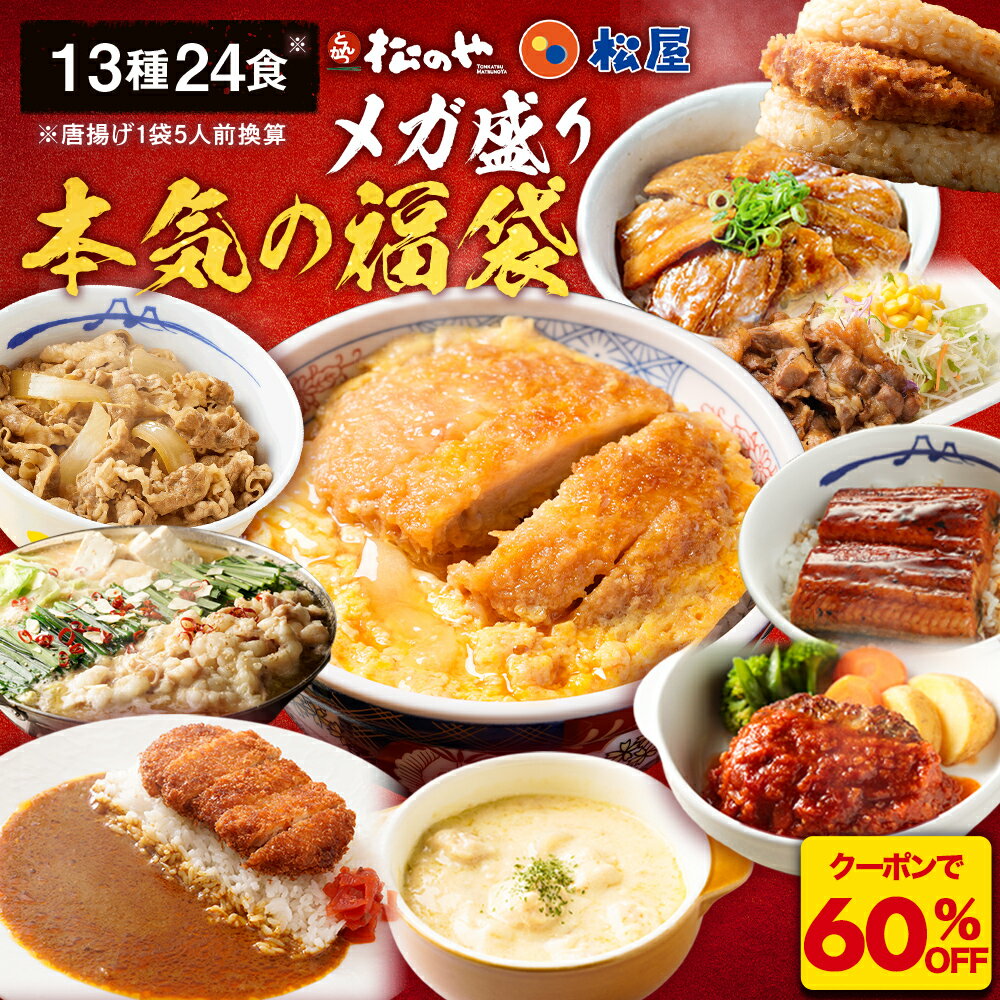 Z【クーポンで60%OFF!さらに全品200円OFF!本気のメガ盛り福袋!】 松屋 × 松のや 13種19食 福袋 カレー とんかつ ロースかつ ヒレカツ 唐揚...