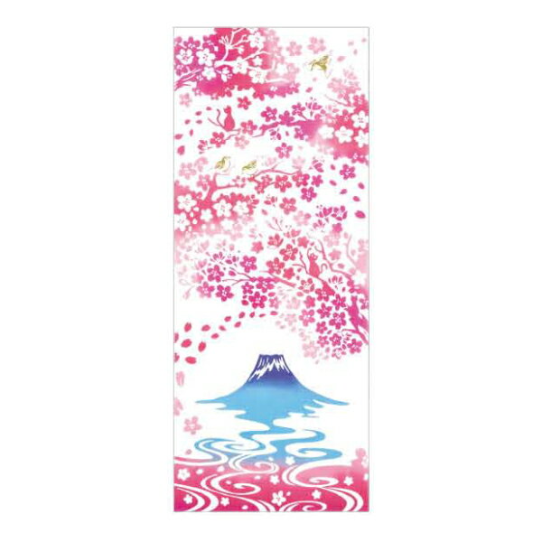 注染手ぬぐい（単品）日本製柄：富士見桜サイズ：約36cm×90cm≪kenema　気音間 けねま　てぬぐい 手拭 壁掛け タペストリー さくら sakura 富士山 うぐいず 鶯 猫 ねこ≫