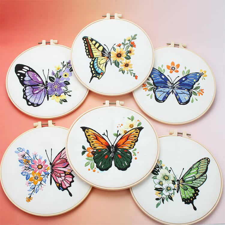 刺しゅうキット 刺繍キット 刺しゅう 初心者向け 蝶 6種類 刺繍針 初心者 ハンドメ...