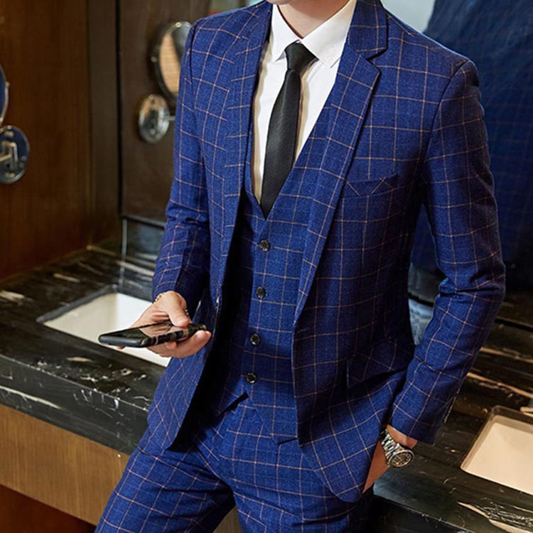 大きいサイズ スリムスーツ 3ピース パーティー チェック柄 セットアップ フォーマル メンズスーツ 通勤 3点セット 3点セット カジュアルスーツ メンズ ビジネススーツ 細身 スタイリッシュ おしゃれ オシャレ 全3色×7サイズ！スリーピーススーツ