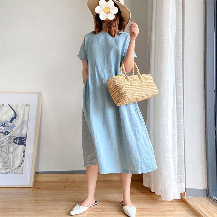 ワンピース レディース リネンワンピース ロングワンピース 麻混 体型カバー 春 夏...