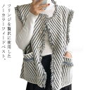 ツィードジレ ノーカラー 重ね着 フリンジ 卒園式 ツィード ツイードベスト オフィス ストライプ柄 秋服 ツイードジャケット ジレ トップス 羽織り レイヤード 卒業式 母 ベスト 入園式 セレモニー お宮参り レディース エレガント カジュアル 春秋 ノースリーブ