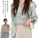 送料無料 ブラウス レディース フリル Vネック フリルシャツ パフスリーブ 透け感 長袖 チュール ボリューム袖 フリル襟 可愛い フェミニン 大人 女性 トップス デート 通学 カジュアル セクシー 韓国風