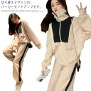 春 長袖 L ハーフファスナー レディース 柔らかい セットアップ パーカー ファスナー スポーツウエア 上下セット スタンドカラー ルーズ カジュアル 可愛い...