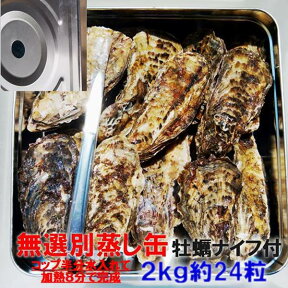 「無選別蒸し缶2kg」牡蠣ナイフ付き 【10～30粒】 殻付き 牡蠣 殻付き 牡蛎 牡蠣 殻付 宮城県産 無選別牡蠣 カキ 加熱用 松島牡蠣屋 BBQ お歳暮 お年賀 御年賀 【80】