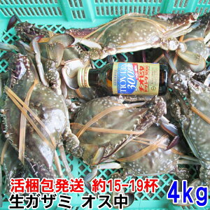 ワタリガニ オス中サイズ 渡り蟹 ガザミ 梭子蟹 ケジャンにも!活発送 4kg(約15-19杯)送料無料 カンナ屑梱包 活到着補償販売ではございません がざみ 蟹通販 宮城県産 「ガザミ オス中 4kg」 꽃게 cua biển xanh 간장게장