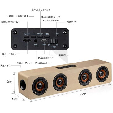 Bluetooth スピーカー ブルートゥーススピーカー ワイヤレス ウッドスピーカー 木製 木目 12W 2.0ch テレビ TV/PC対応 Soundbar Speaker シアターバー USB AUX TFカード Micro iPhone Android タブレット プレゼント 旅行 ドライブ パーティー 遊び アウトドア 2色