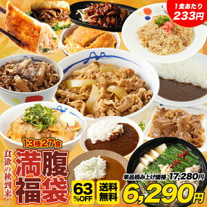 【衝撃の63%OFF！単品合計価格17,280円→6,290円】 松屋 秋の満腹福袋♪13種27食 お試し大ボリュームセット！ 牛めし 牛丼 保存食 冷凍食品 一人暮らし 時短 冷食 時短 調理 おかず セット 冷凍 非常食 惣菜 応援 在庫処分 福袋 お歳暮 歳暮 お歳暮ギフト