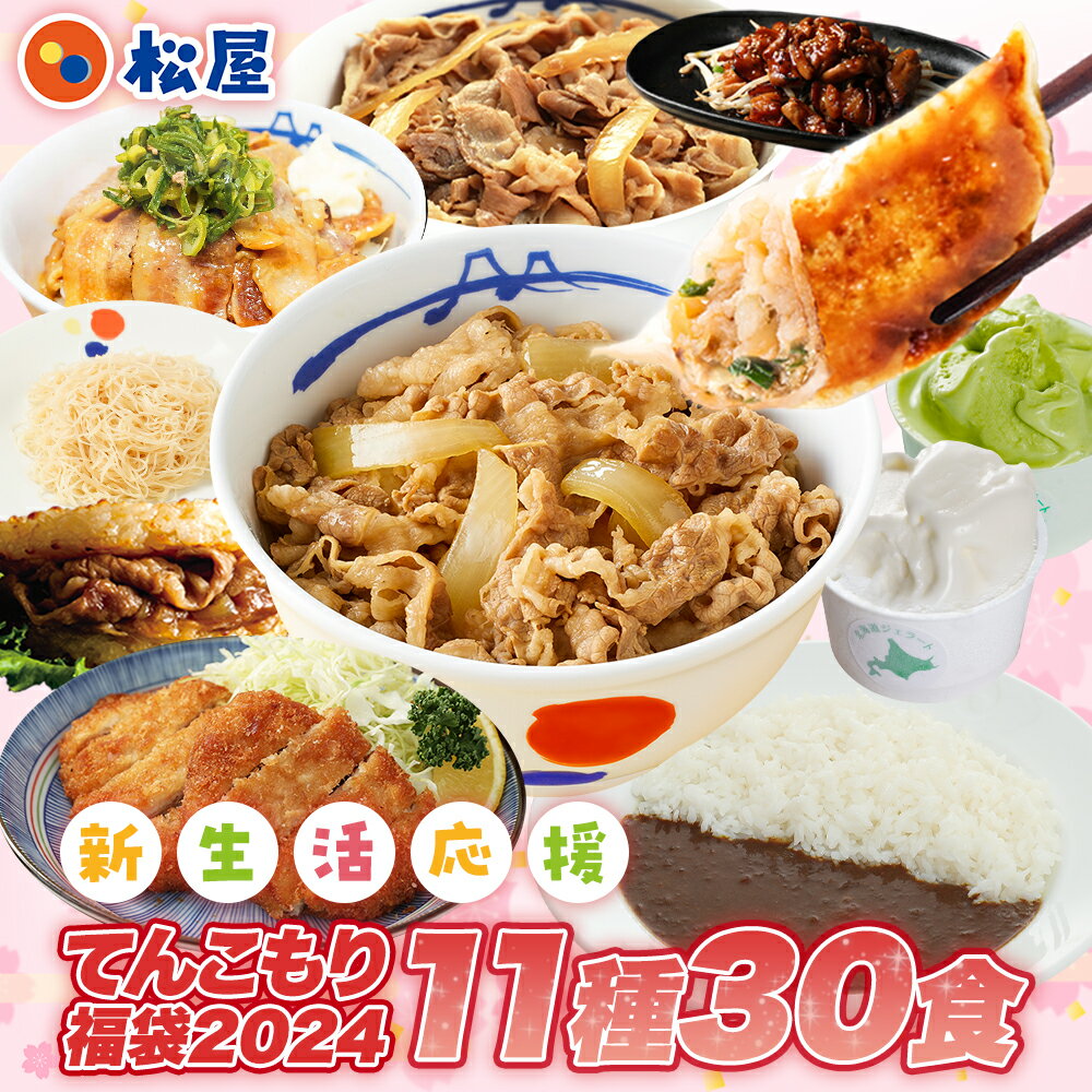 【1食200円！単品合計価格15,350円→5,999円！】 福袋 2024 松屋 新生活応援！てんこもり福袋！超特大ボリューム11種30食入り 冷凍食品 保存食 一人暮らし 時短 冷食 肉 グルメ 食事 セット 冷凍 惣菜 まつや 仕送り