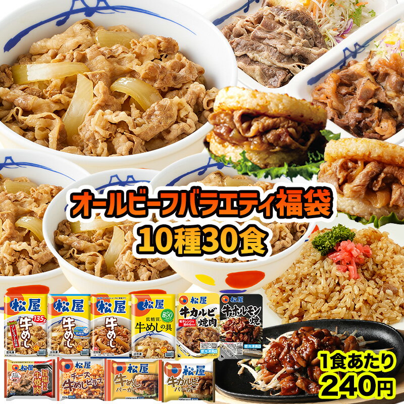 【衝撃の55％OFF！】 松屋 10種30食のオールビーフバラエティ福袋 松屋のすべてが楽しめる！ 冷凍食品 冷凍 牛丼 牛めし 牛丼の具 牛めしの具 セット 詰合わせ 詰合せ 焼肉 カルビ ぎゅうどん 牛どん 非常食 ご飯のお供 セール 半額のサムネイル