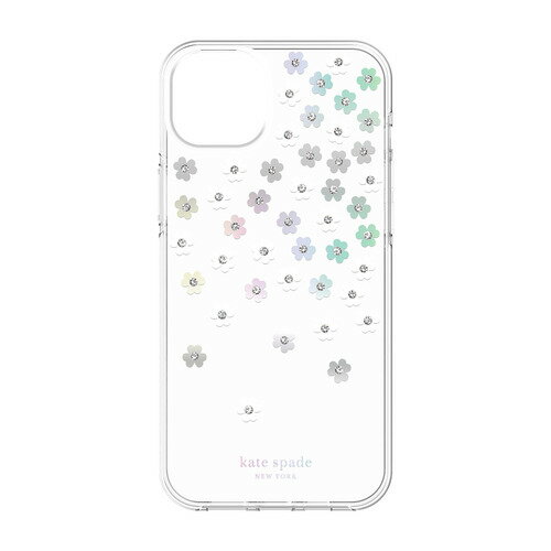 kate spade new york 2022 iPhone 14 Plus用スマートフォンケース [ Scattered Flowers Iridescent Clear White Gems ] クリア