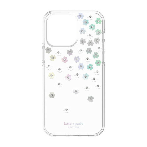 kate spade new york 2022 iPhone 14 Pro Max用スマートフォンケース [ Scattered Flowers Iridescent Clear White Gems ] クリア