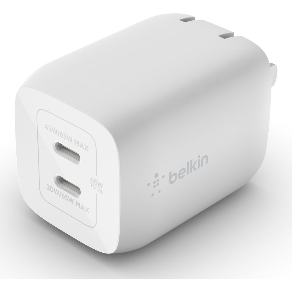 Belkin ベルキン WCH013DQWH USB-C 2ポートPD65W 小型GaN急速充電器折畳式プラグ WCH013DQWH