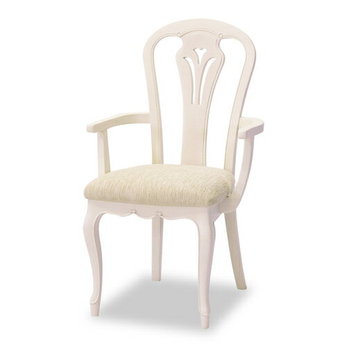 大塚家具 ダイニングチェア(肘付き) 「フルール B」 リンデン材ホワイトウォッシュ色 布ベージュ色