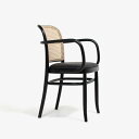 【ショップポイント最大10倍★9/11 1:59まで】大塚家具 秋田木工 ダイニングチェア(肘付き)「712A-RU」ブナ材ブラック色(艶消し) 張地#PVCブラック色 背もたれ 籐張り