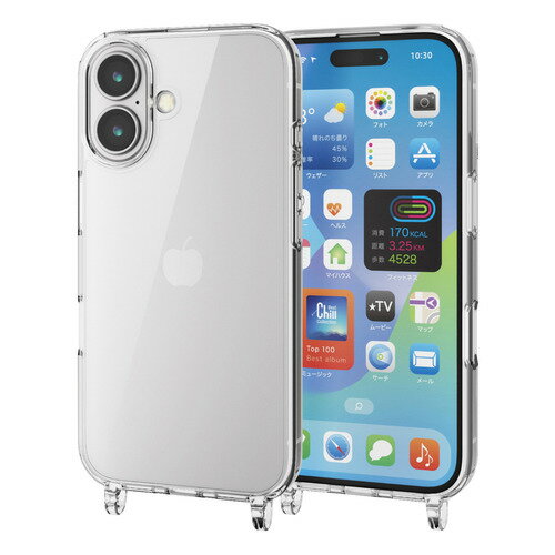 エレコム PM-A24AHVCKSHCR iPhone 16 ハイブリッドケース ストラップホール付き