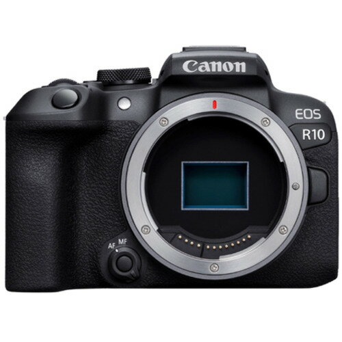 キヤノン EOSR10 ミラーレスカメラ EOS R10 ボディー 発売日：2022年7月下旬●高精度な被写体検出・追尾が可能静止画、動画ともに高速・高精度・広範囲のオートフォーカスに加え、精度の高い追尾が可能です。また、電子シャッター時は最高約23コマ／秒の高速連写を実現。●小型・軽量×本格性能約429gの軽量ボディー（バッテリー・SDカード含）に、上位機種のオートフォーカス技術に迫る被写体検出機能など、本格的な機能を凝縮。●表現の幅を広げるかんたん操作撮りたい被写体をかんたんに美しく撮影できる機能が充実。「こう撮りたい」をカメラがアシストしてくれるので、表現の幅が広がります。高度なこだわり撮影も可能。●高画質で快適な動画撮影高画質な4K UHD撮影、120Pのハイフレームレート動画撮影が可能。また、明暗を豊かに表現するHDR PQ撮影が動画にも対応。ライブ配信機能も搭載。【仕様】有効画素数：最大約2420万画素（※1 1万の位を四捨五入 ※2 RF／EFレンズ使用時。使用するレンズまたは画像処理により、有効画素が減少することがある）連続撮影速度：メカシャッター・電子先幕使用時最高約15コマ／秒、電子シャッター使用時最高約23コマ／秒ボディ内手ブレ補正機構：非搭載記録媒体：SD／SDHC／SDXCメモリーカード（UHS-II、UHS-I対応）液晶モニター：TFT式3.0型カラー液晶/約104万ドット（画面比率3：2）使用電池：バッテリーパック：LP-E17、使用個数：1個AC電源：ACアダプター：AC-E6N、DCカプラー：DR-E18質量：約429g（バッテリー、カードを含む）／約382g（本体のみ）大きさ：約122.5（幅）×87.8（高さ）×83.4（奥行）mm