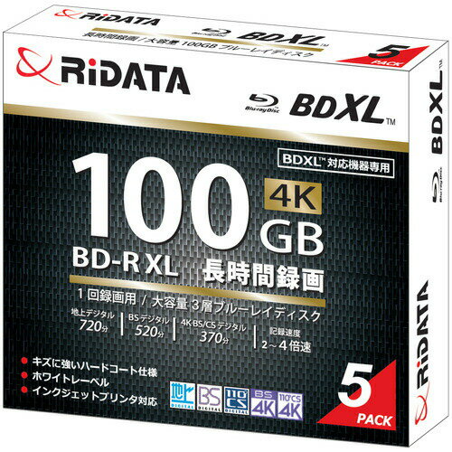 RiDATA BD-R520PW4X.5P SC A ^pBD-R XL 2`4{ 100GB 5pbN zCg