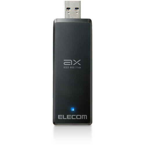 エレコム WDC-X1201DU3-B 無線LAN子機／11ax／Wi-Fi6／USB3.0／ブラック WDCX1201DU3B●パソコンに装着するだけで高速通信可能なWi-Fi 6(11ax) USB3.0対応 無線LANアダプターです。5GHz帯は最大1201Mbps、2.4GHz帯は最大574Mbpsの高速通信を実現します。(規格値)●USB3.0に対応し、パソコンに装着するだけで高速な無線通信を実現するWi-Fi 6(11ax)・USB3.0対応 1201Mbps無線LANアダプターです。●5GHz帯(11ax(Draft)/ac/a)は最大1201Mbps、2.4GHz帯(11ax(Draft)/g/b)は最大574Mbpsの高速通信が可能です。(規格値)●他の端末と同時にデータを受信・処理することができるMU-MIMO機能を搭載しています。※ルーター側もMU-MIMOに対応している必要があります。●ルーターから離れた場所でも集中した電波を受信できる「ビームフォーミング」機能にも対応し、快適に通信が可能です。※ルーター側も「ビームフォーミング(Z)」に対応している必要があります。&nbsp;【仕様】対応OS(Windows)：Windows 10(32bit/64bit)無線規格：IEEE802.11ax(Draft) / IEEE802.11ac /IEEE802.11n / IEEE802.11g / IEEE802.11b /IEEE802.11a無線伝送方式：IEEE802.11ax(Draft) : MIMO-OFDM /IEEE802.11ac : MIMO-OFDM / IEEE802.11n : MIMO-OFDM /IEEE802.11g : OFDM / IEEE802.11b : DS-SS /IEEE802.11a : OFDM無線伝送速度(理論値)・IEEE802.11ax(Draft) : 最大1201Mbps ・IEEE802.11ac : 最大867Mbps ・IEEE802.11n : 最大300Mbps ・IEEE802.11g : 最大54Mbps・IEEE802.11b : 最大11Mbps ・IEEE802.11a : 最大54Mbps周波数帯域・2.4GHz帯 : 2、400〜2、484MHz・5.2GHz帯(W52) : 5、150〜5、250MHz・5.3GHz帯(W53) : 5、250〜5、350MHz・5.6GHz帯(W56) : 5、470〜5、730MHzチャンネル・2.4GHz帯 : 1〜13ch・5GHz帯(W52/W53/W56) : 36/40/44/48/52/56/60/64/100/104/108/112/116/120/124/128/132/136/140/144ch無線セキュリティ：WPA3 Personal(AES) / WPA2 Personal(AES)/ WPA Personal(TKIP) / WEP(64bit/128bit)※WPA3を利用する場合、WPS機能は使えません。ビームフォーミング機能：対応(Rx ビームフォーミングのみ)MU-MIMO機能：対応設定方式：WPS(ソフト方式)アクセス方式：インフラストラクチャーアンテナ(本数)：内蔵アンテナ 送受信 2本 (2.4GHz/5GHz共用)送信出力：10mW/MHz以下IEEE802.1X対応方式：非対応IEEE802.1X対応サプリカント：非対応対応USB規格：USB3.0 / USB2.0※5GHz帯で通信する場合は十分な速度を実現するため、USB3.0ポートに接続してください。※2.4GHz帯で通信する場合はUSB2.0で動作します。※本製品はパソコンに直接取り付けてください。USBハブに取り付けてのご使用は非対応となっています。USBインターフェ-ス：Type-A(オス) × 1ポートUSB伝送速度(理論値)：USB 3.0 スーパースピード/5GbpsUSB 2.0 ハイスピード / 480Mbps