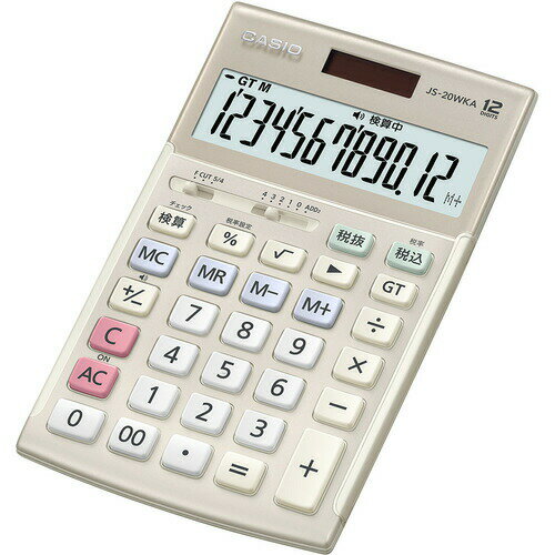 カシオ計算機 JS20WKAGDN 本格実務電卓(ジャストタイプ) ゴールド発売日：2021年12月10日●打ちやすさ抜群の本格実務電卓(R)検算タイプが3キーロールオーバー機能に進化!早打ちへの対応が向上しました。●一般企業での経理、財務、簿記や金融機関をはじめとするプロのニーズを徹底追及。優れた早打ち対応設計、操作性、視認性など、ひとクラス上の性能が業務を強力にサポートします。検算タイプ。12桁表示。