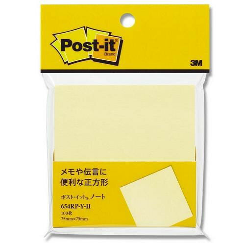 3M 654RP-Y-H ポスト・イット ノート 再生紙スタンダードカラー 100枚入(フックパッケージ) イエロー