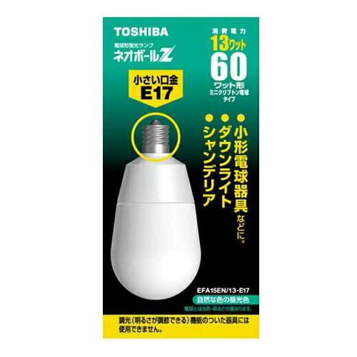 消費電力13ワット。 60ワット形・ミニクリプトンタイプ。 小さい口金・ソケットサイズ17mm。 小型電球器具、ダウンライトなどに。 商品情報 サイズ 【タテ】約109mm×【ヨコ】約55mm 口金 E17 定格寿命 約6000時間 電球色 3波長形昼白色 個数 1個 ※恐れ入りますが、他サイトでも並行して販売しておりますため、ご注文のタイミングによっては完売の場合がございます、ご了承ください。　