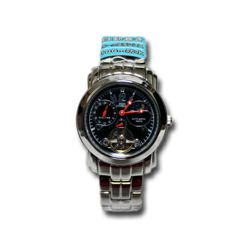 FRED STEWART　自動巻き腕時計　10気圧防水　サン＆ムーン　裏蓋スケルトン仕様　24時間計付　文字盤黒　1個　在庫限り 1