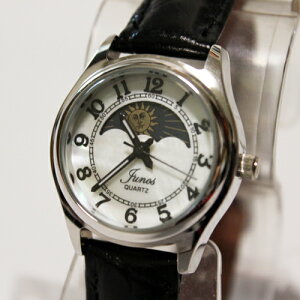 Yunos　レディースウォッチ　サン＆ムーン　10気圧防水　シェル文字盤　日本製ムーブメント　本革ベルト　腕時計