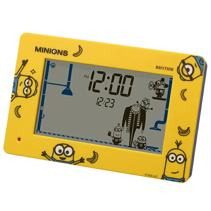 リズム時計　ミニオン　デジタル目覚まし置時計　ミニオンが声で起こしてくれる　時刻に合わせて液晶の..