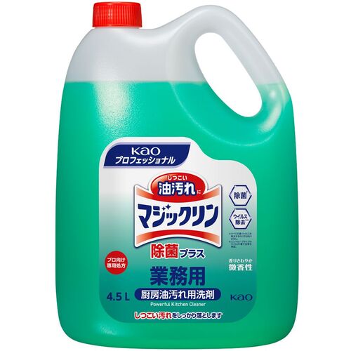 ●除菌成分配合で洗浄と除菌が同時にできます。●香りさわやか、使った後もニオイ残りが気にならない微香性です。●換気扇・レンジまわりの壁のしつこい油汚れからホールの洗浄・除菌。●容量(L)：4.5●梱包数(個)：4●主成分:アルキルアミンオキシド・2-アミノエタノール・泡調整剤・除菌剤松吉医科器械｜総合カタログ｜医療・介護・ドクター・ナース