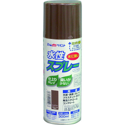 ●霧が細かいので、誰でも綺麗に塗装ができます。●指が疲れにくい、軽いタッチのプッシュボタンです。●乾いた塗膜は水に強く、落ちません。●鉄部、木部、コンクリート、ガラス、発泡スチロール、段ボール紙、プラスティック（アクリル・ポリスチレン・ABS・硬質塩化ビニル樹脂）などに。●色：バーントアンバー●容量(L)：0.3●乾燥時間：20～30分(夏期)、40～60分(冬期)●塗布面積：0.7～1.2m2●噴射パターン：だ円吹き(パターンノズル回転可)●建築基準法対応製品：F☆☆☆☆●成分：水溶性アクリル樹脂松吉医科器械｜総合カタログ｜医療・介護・ドクター・ナース