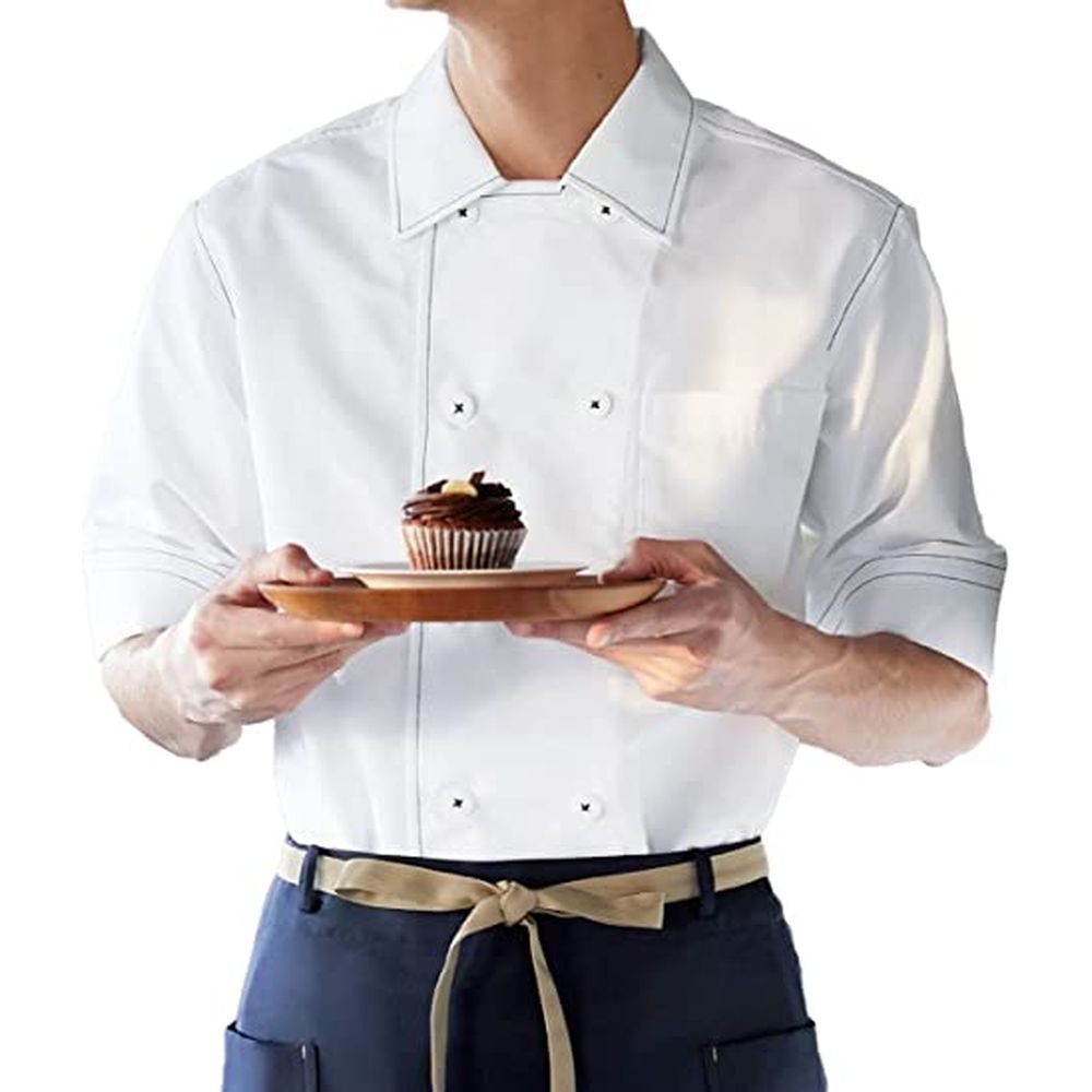 コックシャツ 401-48（ブルー） Kazen カゼン M 病院 医療 看護 クリニック 男性 レディース 快適 吸汗 速乾 医療用シャツ サージカルシャツ 白衣 医師 看護師