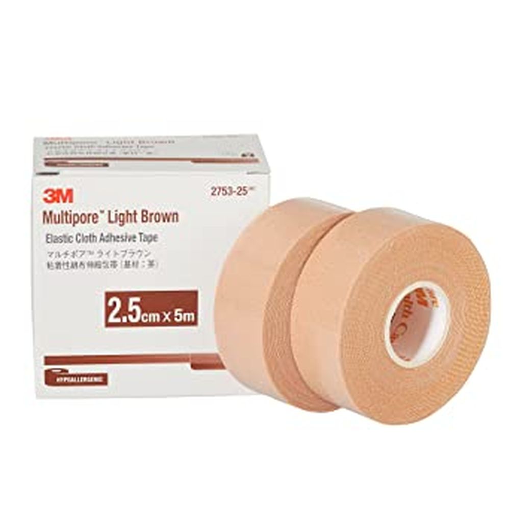 【国内正規品・48セット】3M マルチポアライトブラウン 2753-25 (2.5cm×5m) 1箱(2巻入) スリーエム 粘着性綿布伸縮包帯 医療用 看護