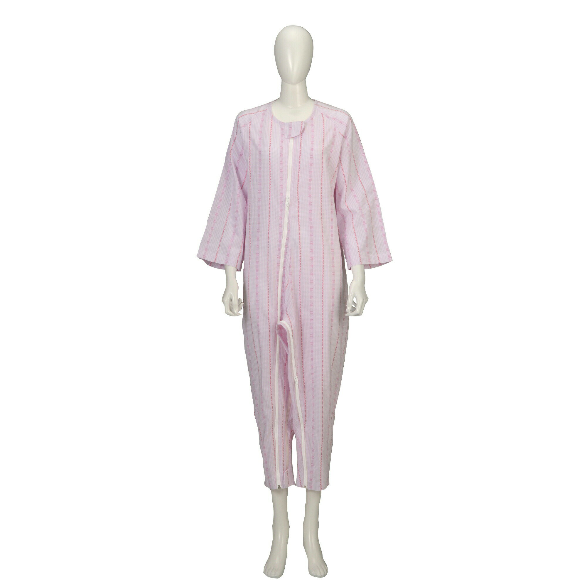 ソフトケアねまき　両開きファスナー ピンク M(ウスデ) 竹虎 病院 医療 介護 看護 施設 医療従事者 入院