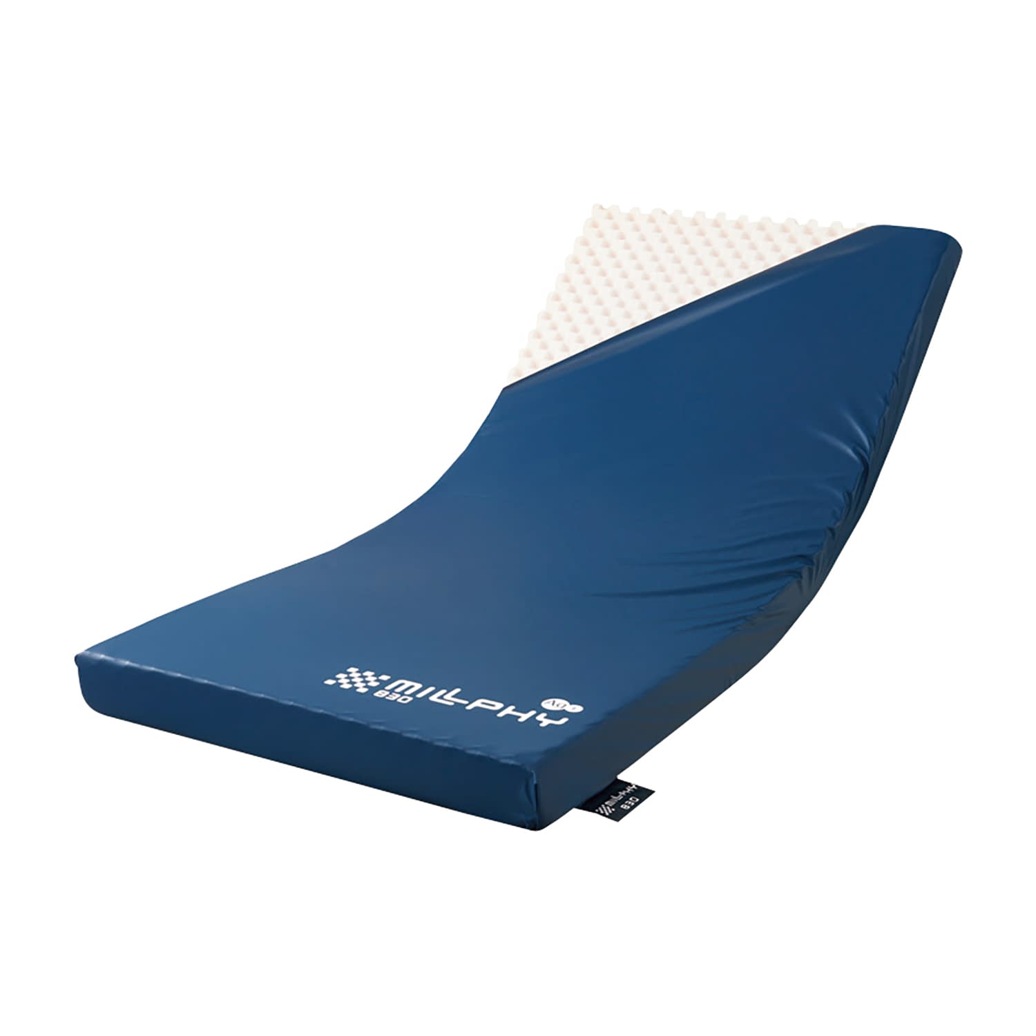 「寝返り」「起き上がり」「端座位」をサポートする3層式体圧分散式ベッドマットレスです。1層目が身体を支えてマット上の動作をサポートし、2層目で体圧をしっかりと分散、3層目がより安定した支持面を設け、端座位の姿勢と離床の動作をサポートします。カラー：紺 製品サイズ：幅90×長180×厚10cm 材質：1層目=高弾性ウレタンフォーム（特殊プロファイル加工）、2層目=ソフトタッチウレタンフォーム、 3層目=高弾性ウレタンフォーム（サイド/高硬度ウレタンフォーム）、4層目=高硬度ウレタンフォーム 材質機能：カバー：防水、制菌、伸縮 付属品名もしくは構成品セット内容：マットレス、専用カバー 個装入数：1枚松吉医科器械｜総合カタログ｜医療・介護・ドクター・ナース